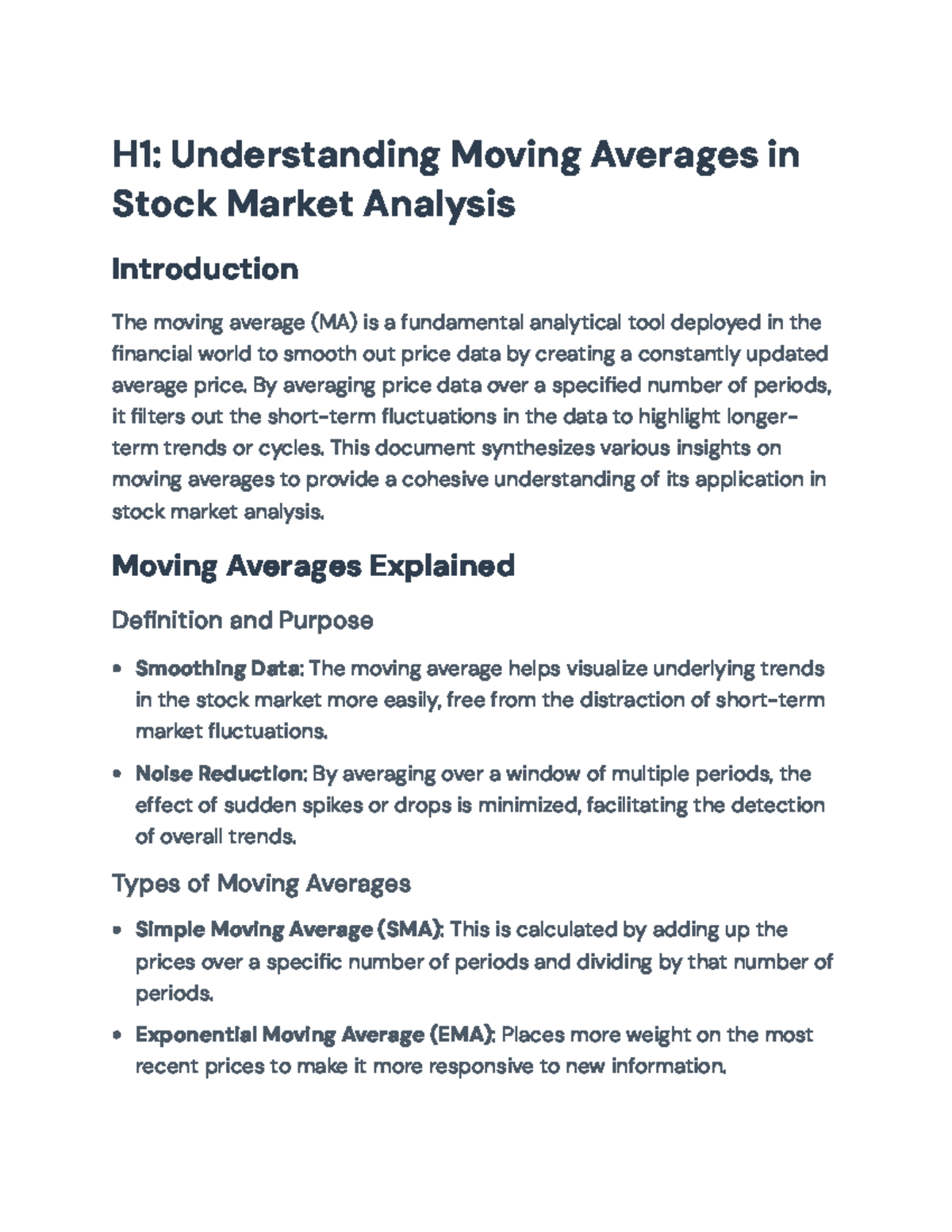 Understanding Moving Averages in Stock Market Analysis (FIN 101) - H1 ...