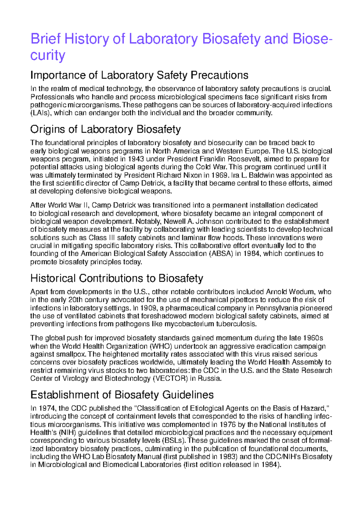 Biosafety Biosecurity - Brief History of Laboratory Biosafety and Biose ...