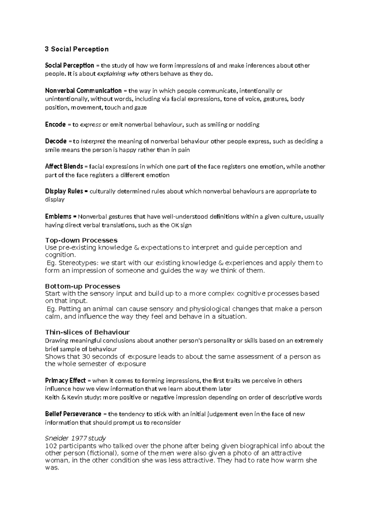 3 PSY 101 Social Perception - Lecture & Textbook Notes Summary - Studocu