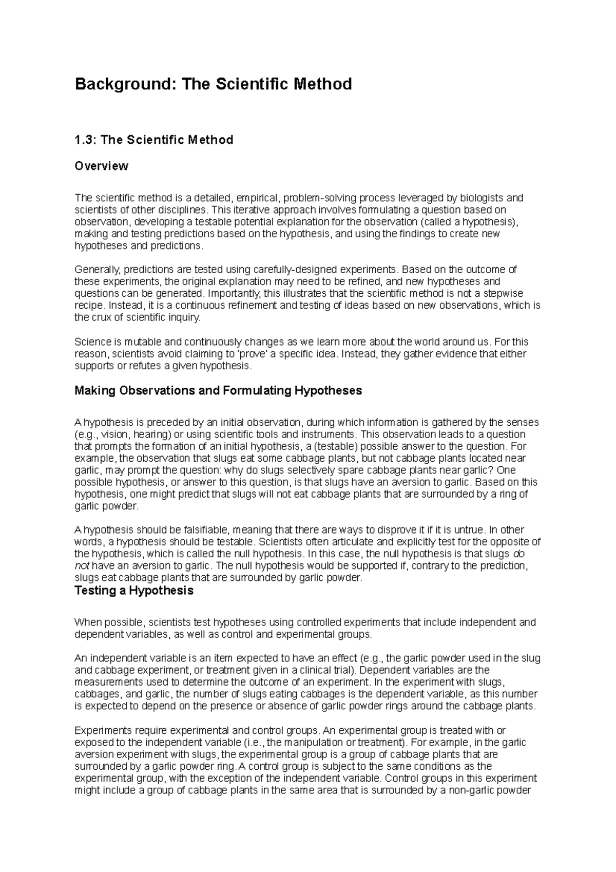 Background Practical 7 - Background: The Scientific Method 1: The ...