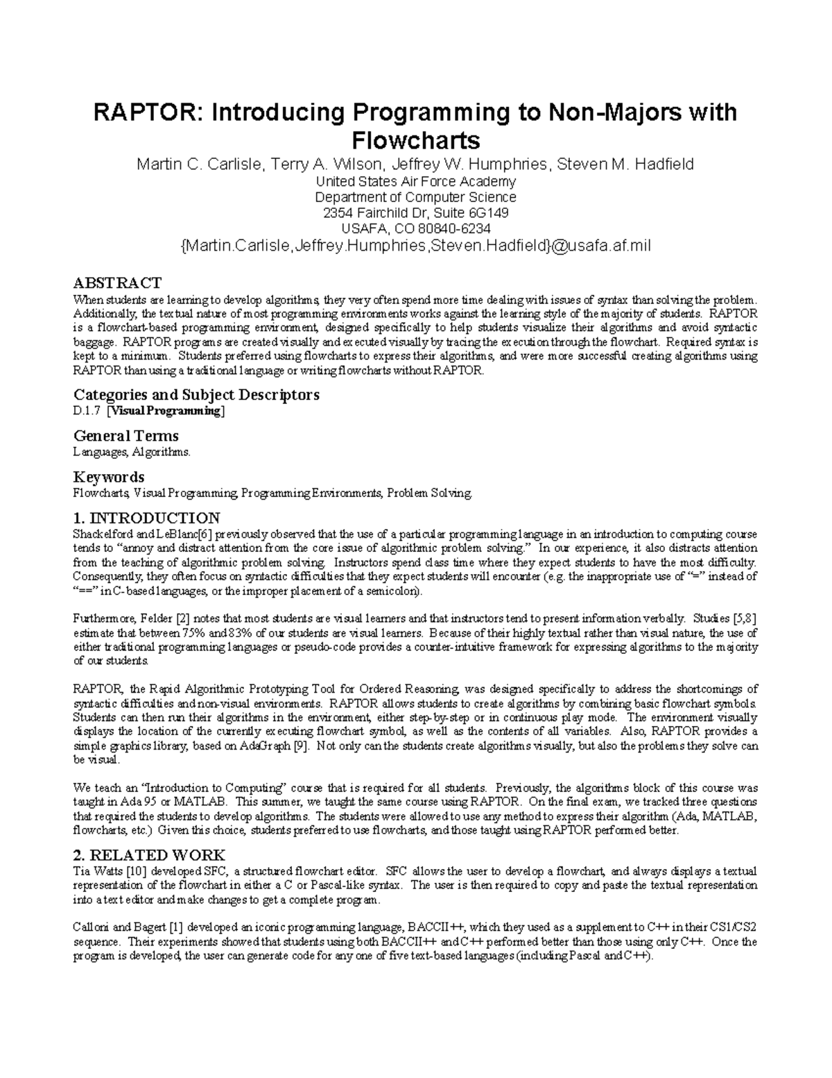 RAPTOR: Visual Programming for Algorithm Development in CS 101 - Studocu
