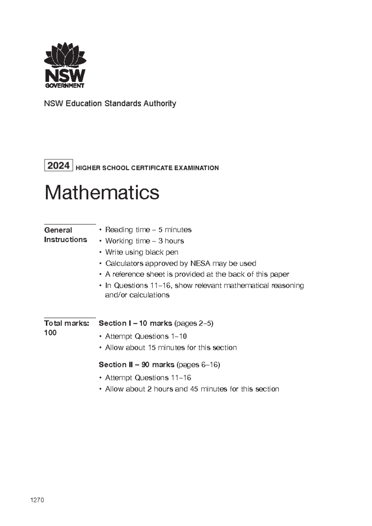 2019 HSC Mathematics General Instructions & Exam Details - Studocu
