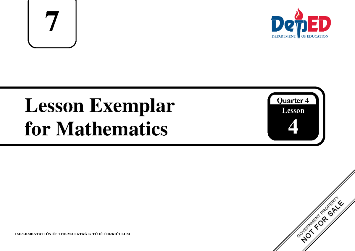 Q4 LE Mathematics 7: Lesson Exemplar for Week 4 Implementation - Studocu