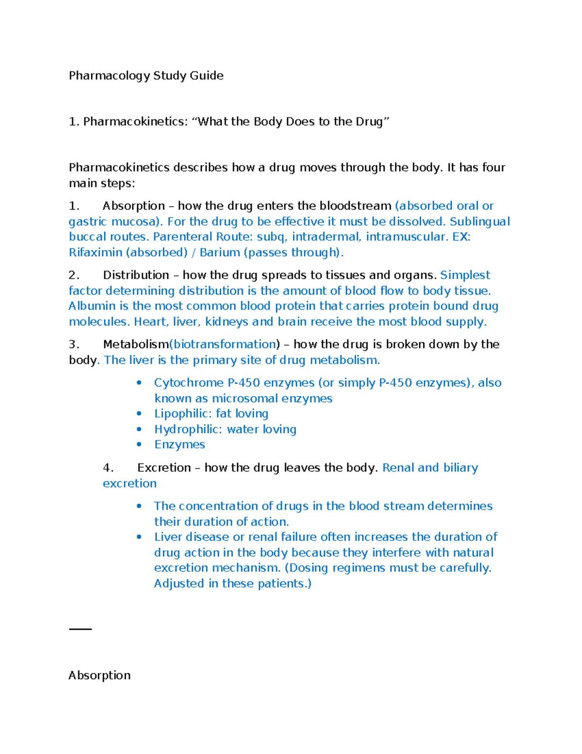 Pharmacology Study Guide 1: Understanding Pharmacokinetics and Drug ...