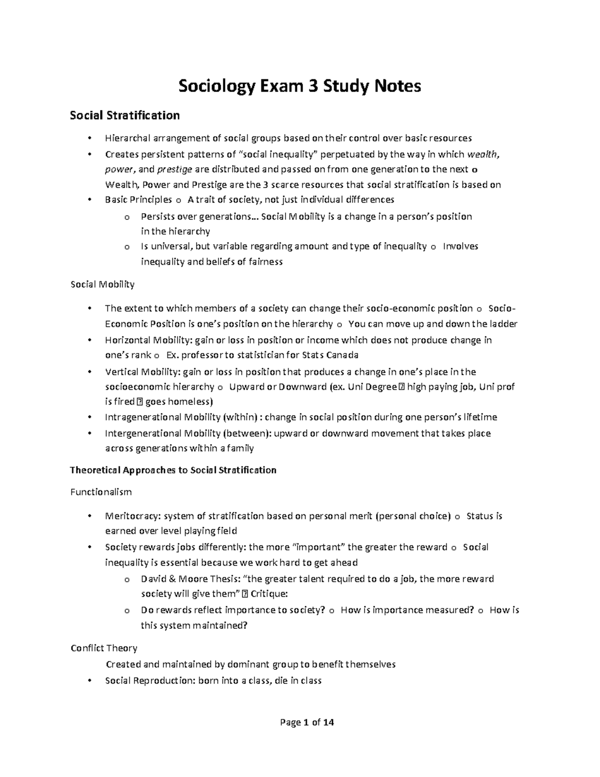 Sociology Exam 3 Study Notes - Page 1 of 14 Sociology Exam 3 Study ...