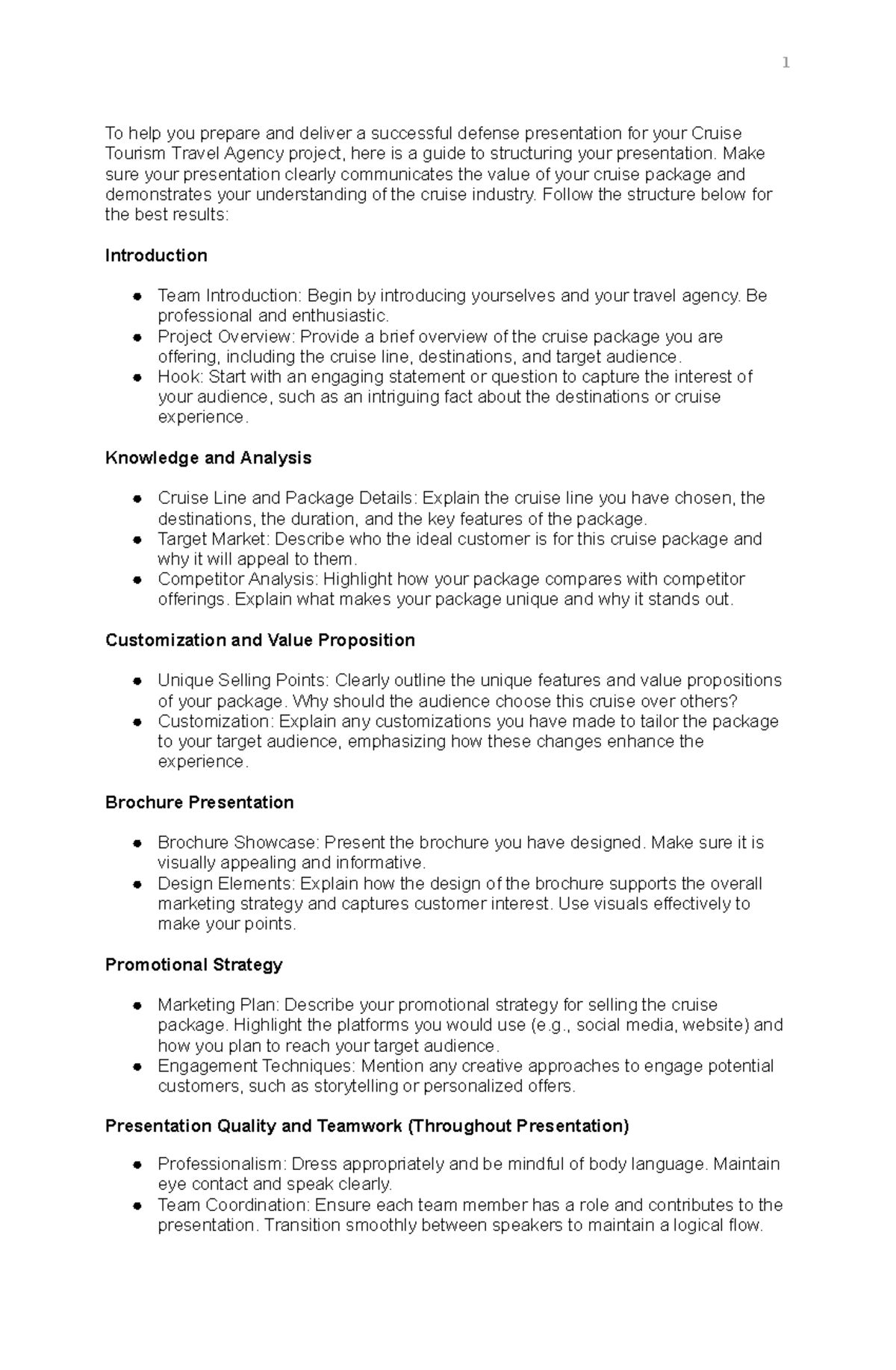 Guide for Structuring Your Cruise Tourism Defense Presentation - 1 To ...