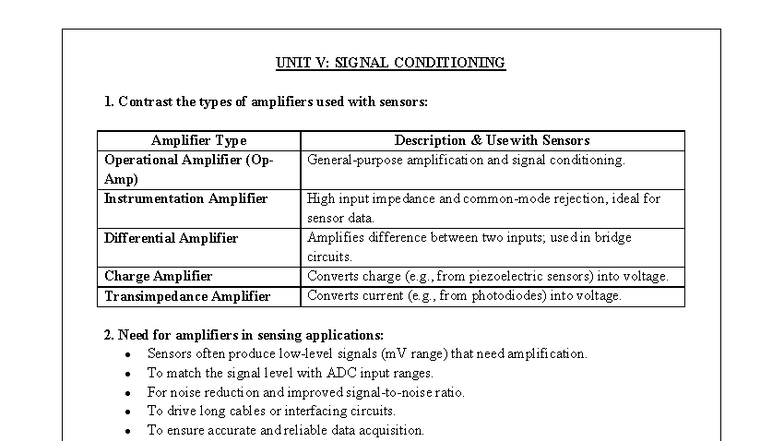 U5 - OMR353 Signal Conditioning and Amplifier Types Overview - Studocu