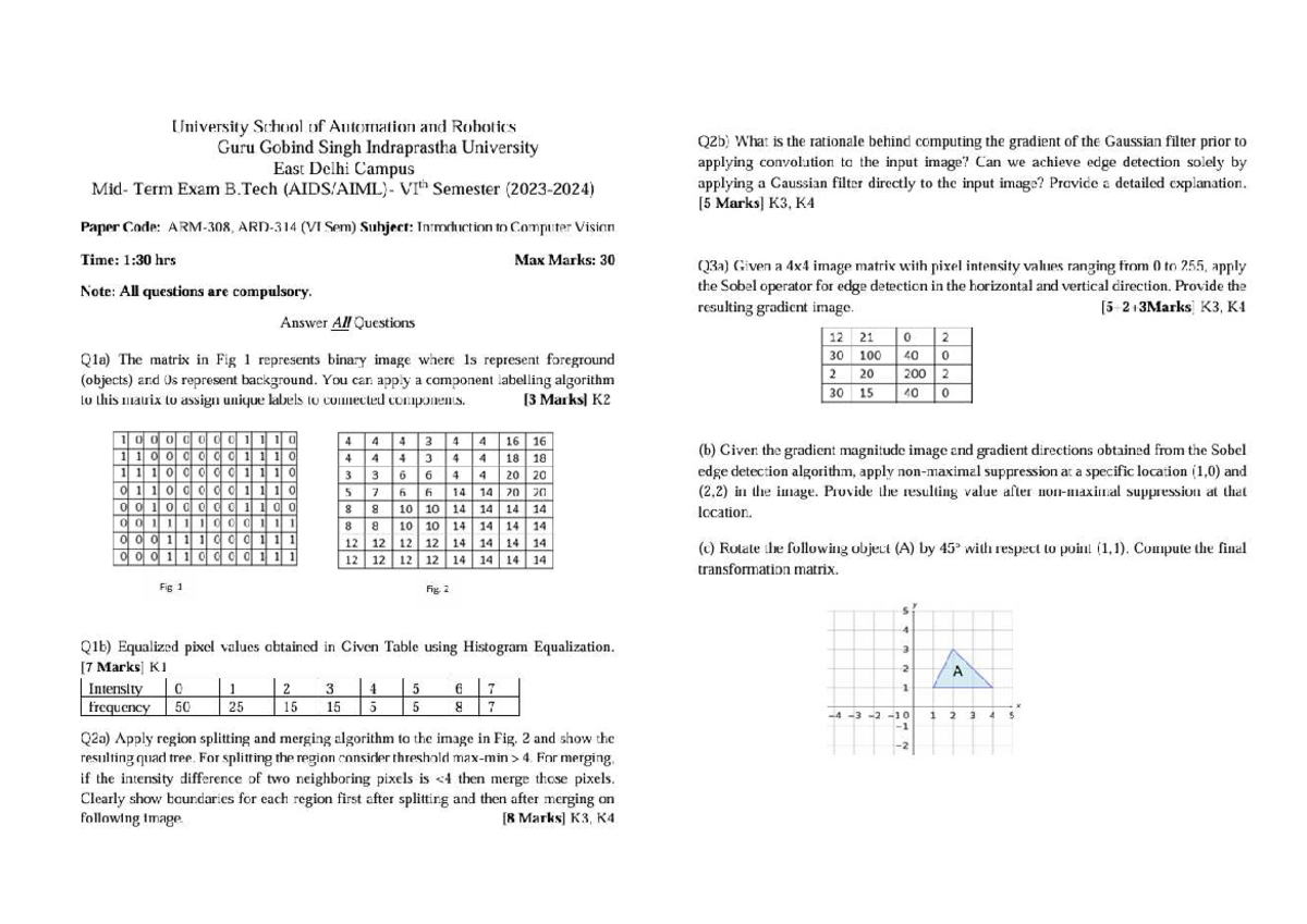 Mid-Term Exam ARM-308: Introduction to Computer Vision - Studocu