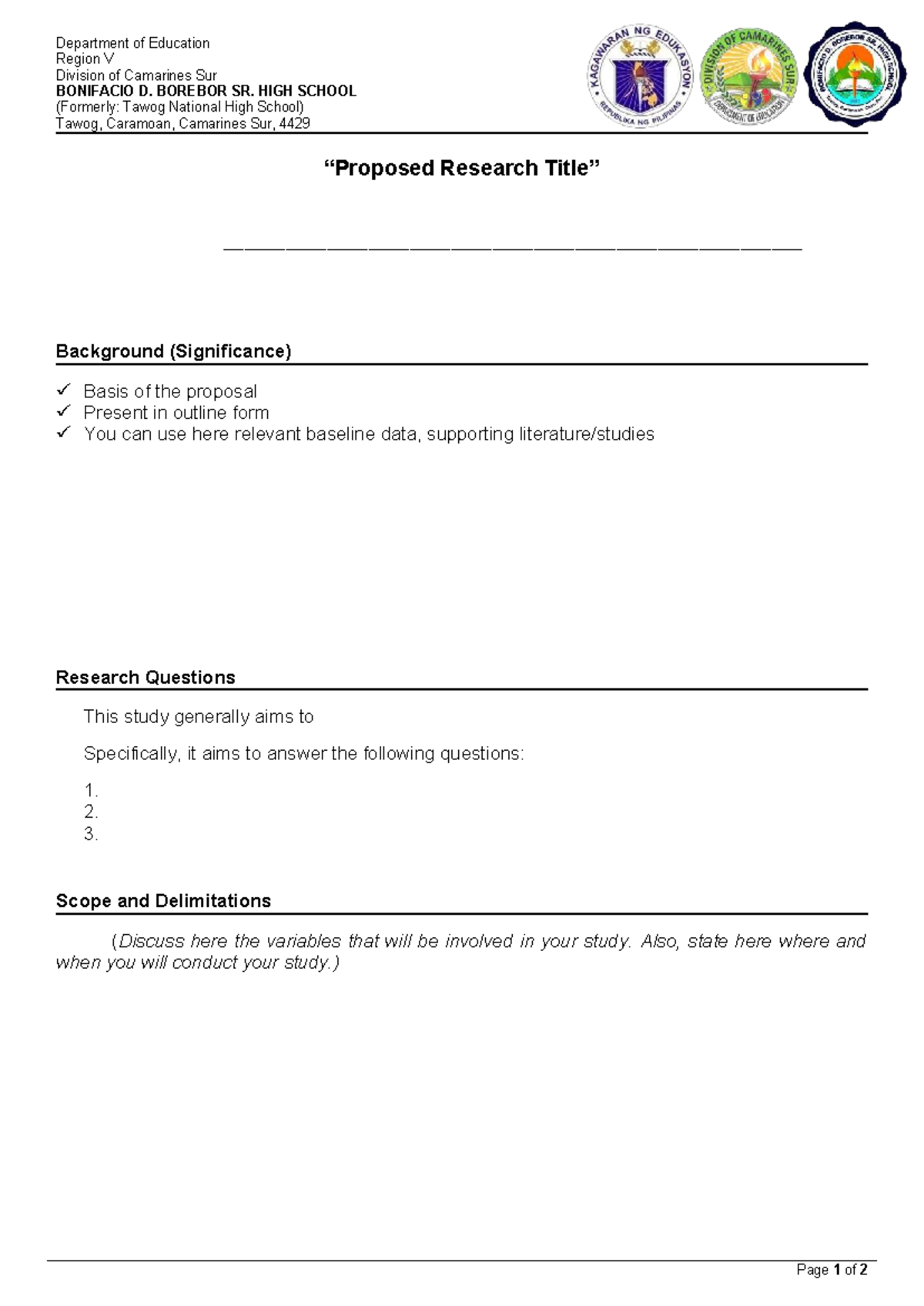 Template for Concept Note: Research Proposal Guidelines - Studocu