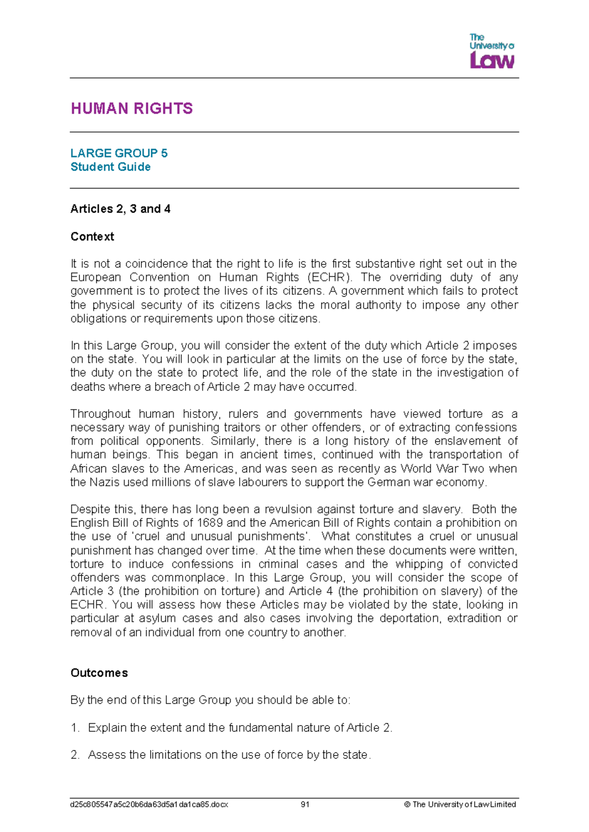 HUMAN RIGHTS LARGE GROUP 5: Articles 2, 3 & 4 Overview Guide - Studocu