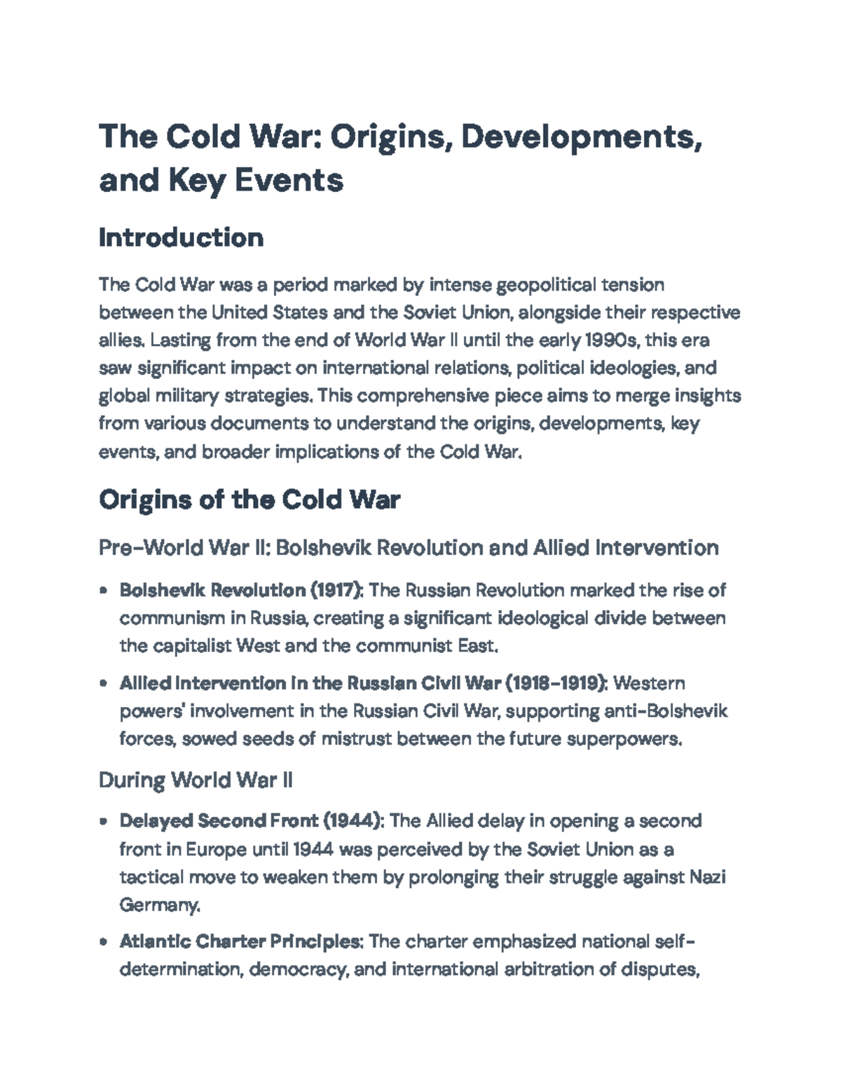 The Cold War: Key Events, Policies, and Global Impacts (HIST101) - The ...