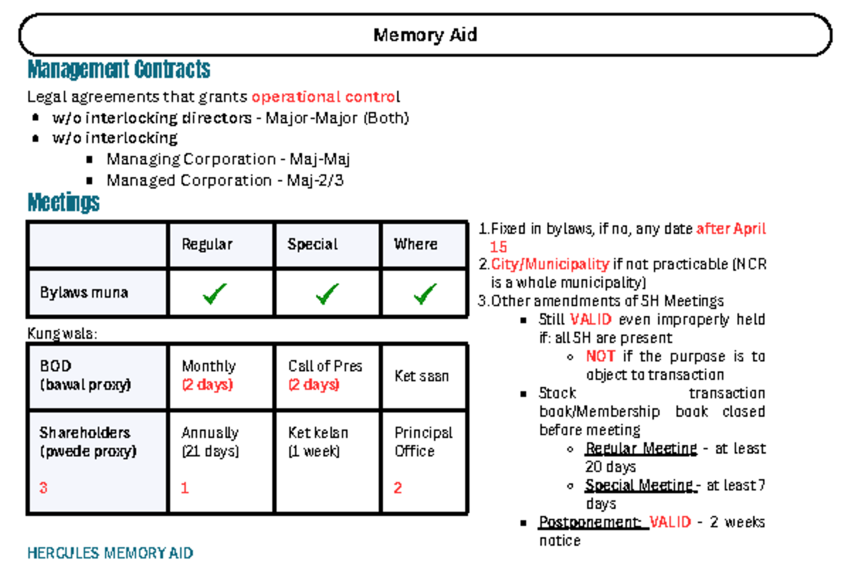 Memory Aid-R.A 11232 - Lecture notes - Memory Aid Regular Special Where ...