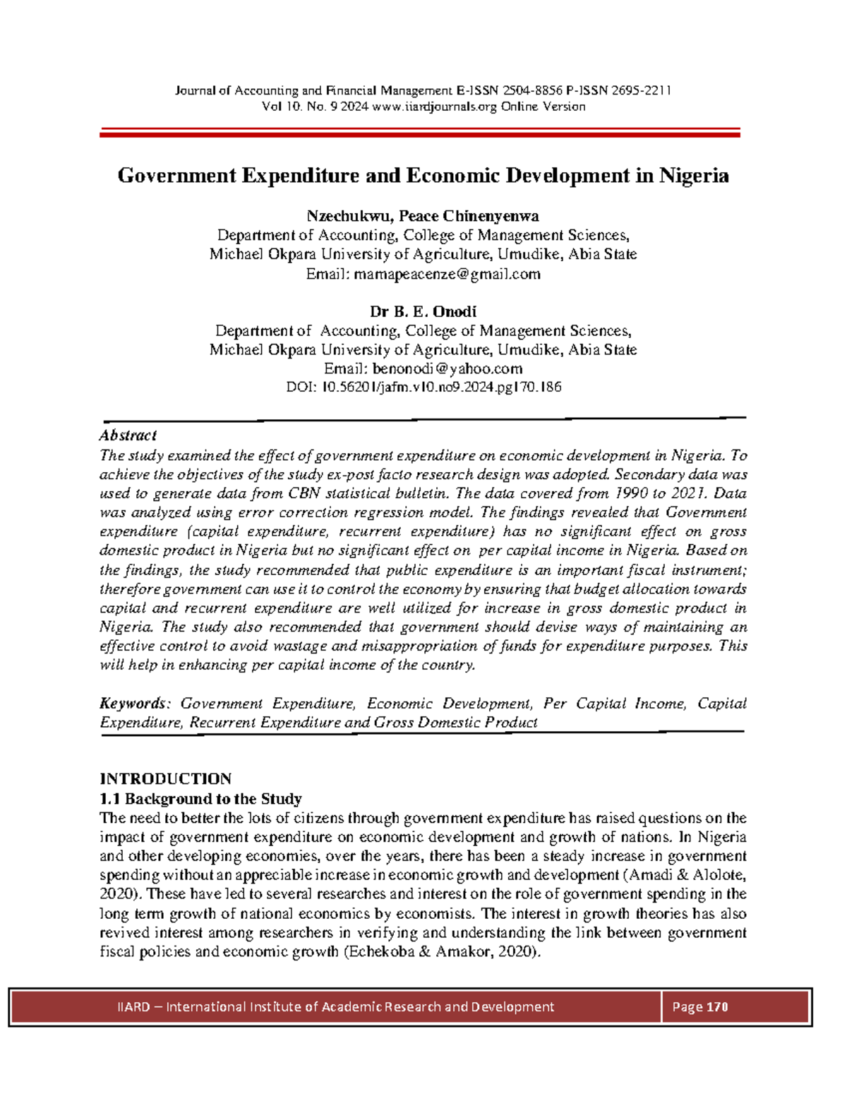 Government Expenditure and Economic Development in Nigeria: An Analysis ...