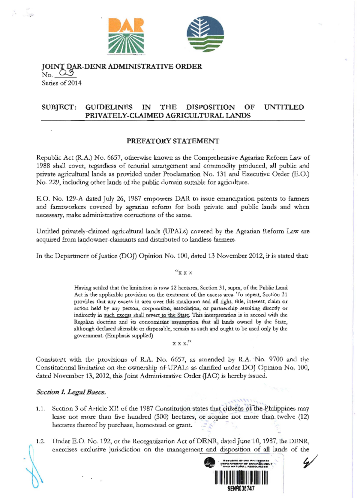 Joint Administrative Order No. 03 - Guidelines for UPALs (DAR-DENR ...