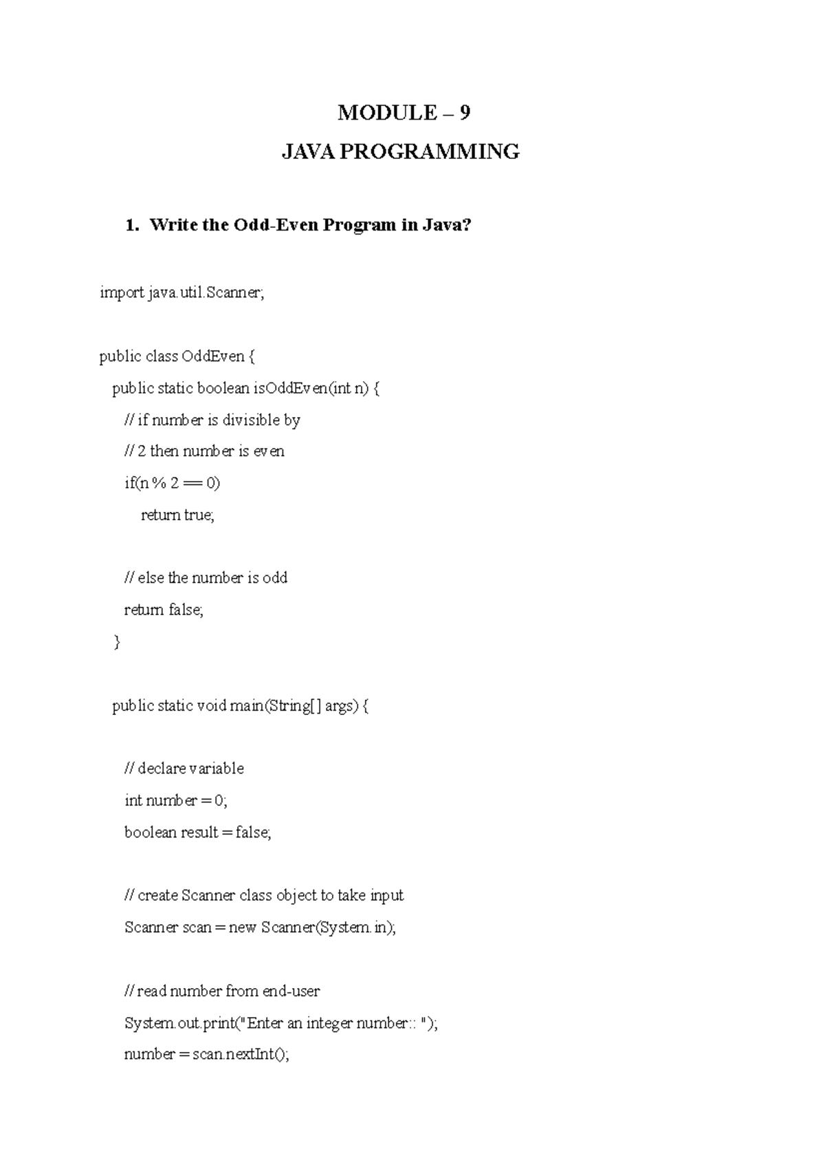 Module 4 Java Programming Lab - Odd Even Programs - Studocu