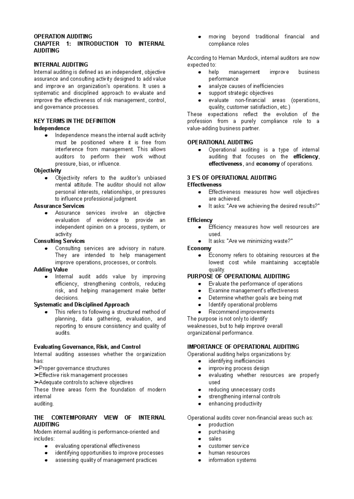 Chapter 1: Introduction to Operations Auditing (Course Code: OA101) - Document Preview