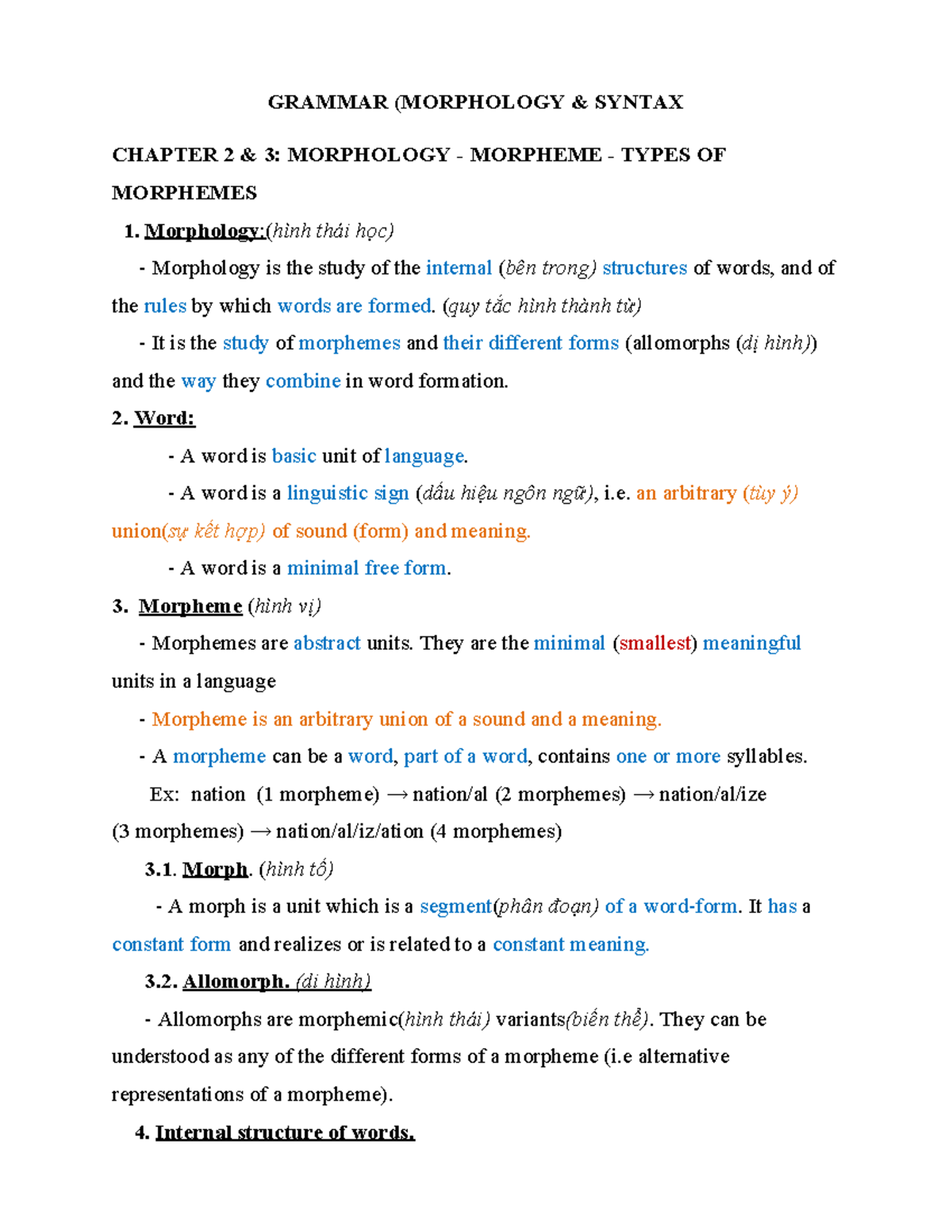 GRAMMAR (MORPHOLOGY & SYNTAX) CHAPTER 2-3: MORPHEME TYPES - Studocu