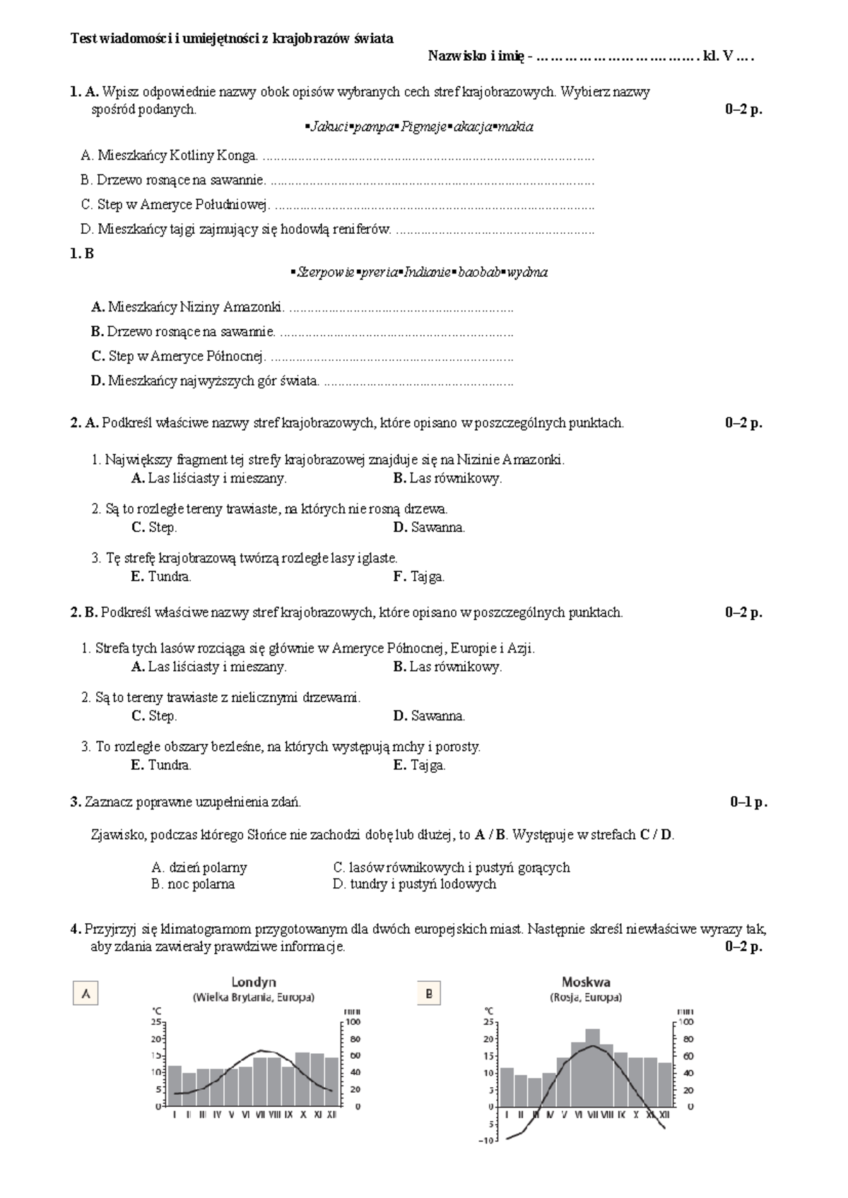 Test z Krajobrazów Świata dla Klasy 5 - Studocu
