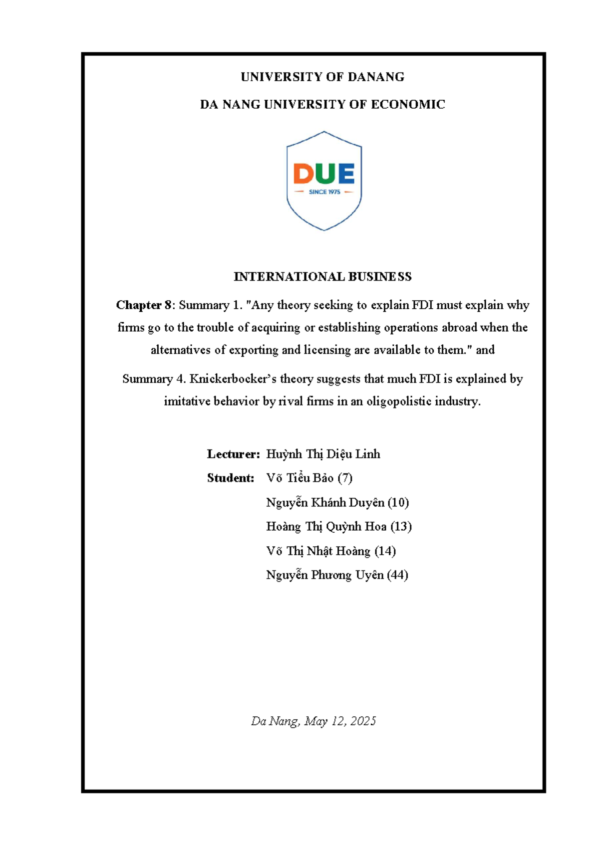 International Business (IB 101) Chapter 8: FDI Theories & Examples ...