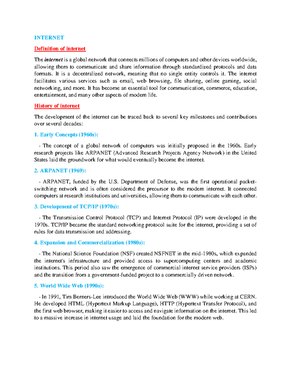 ICT I - Internet Overview and Connectivity Notes - Studocu