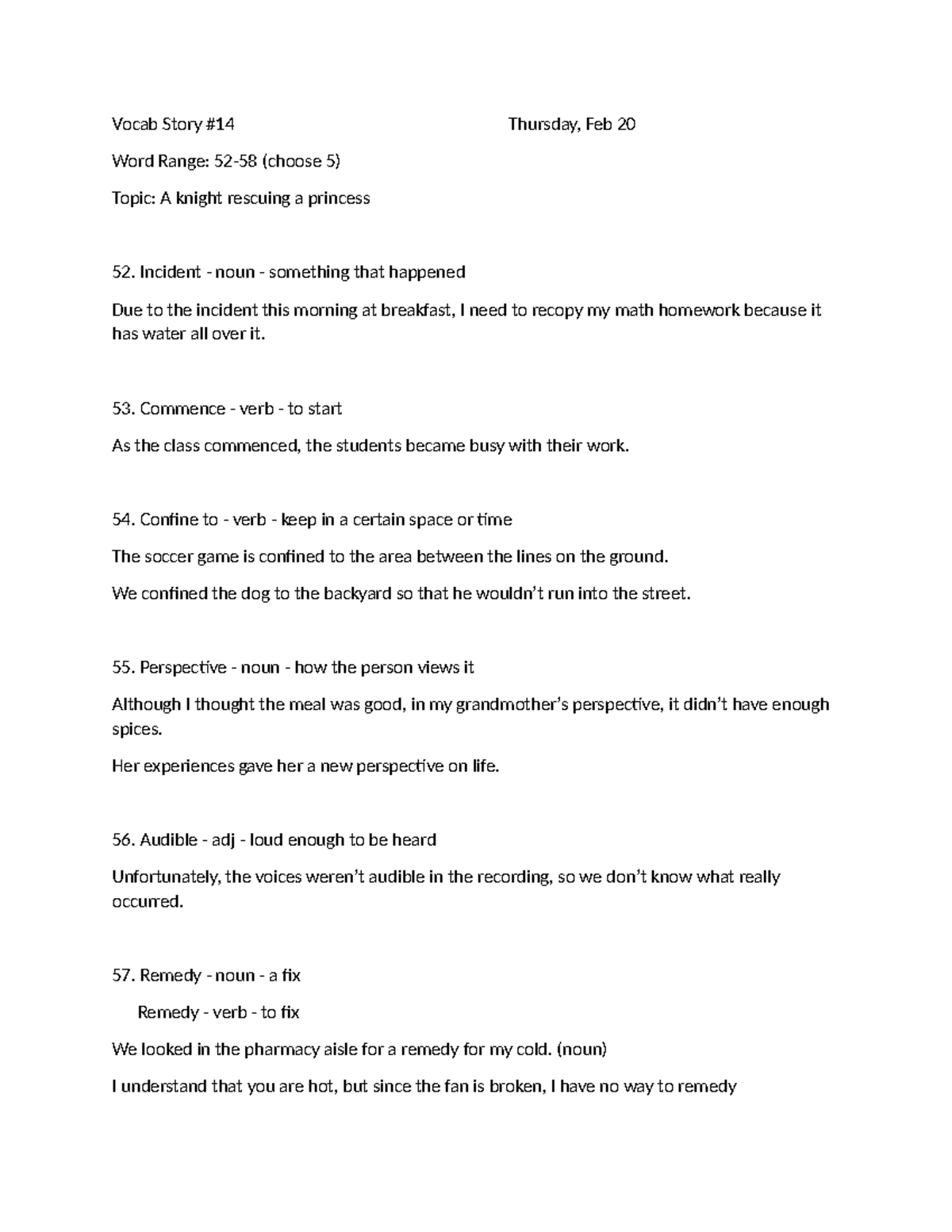 Vocab Story: Knight Rescuing Princess - Feb 20 (W3RFE) - Studocu