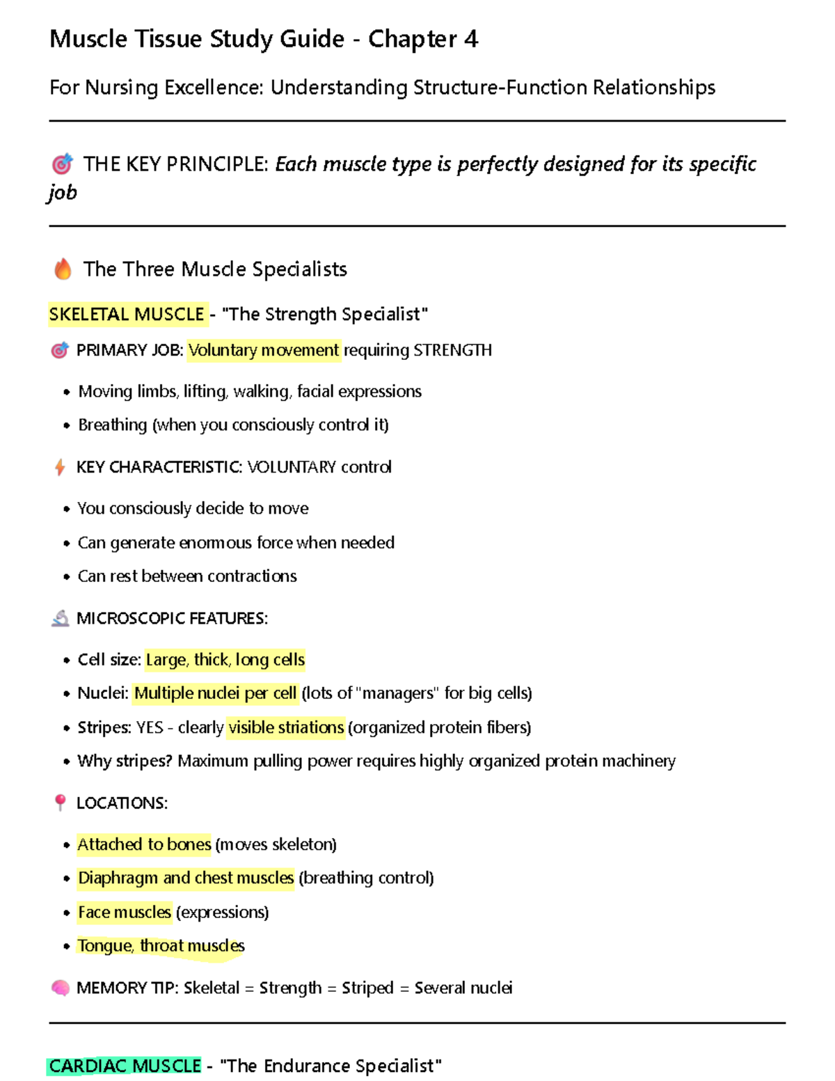 Muscle Tissue Study Guide (Nursing 101) - Chapter 4 Insights - Studocu