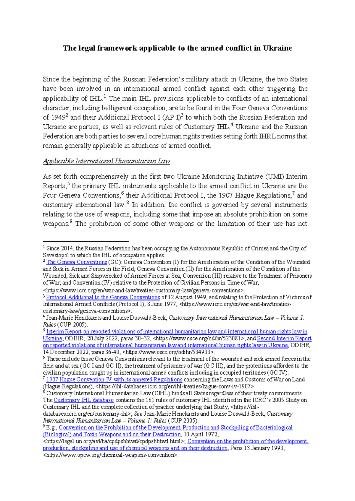 Legal Framework of Armed Conflict in Ukraine: IHL Analysis (Course Code ...