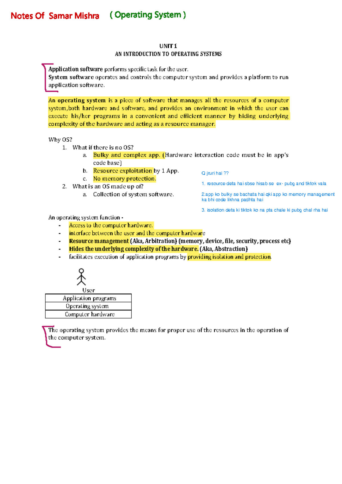 4UZKY35L339GSGX33OYNXG UNIT 1: Intro to Operating Systems Notes - Studocu