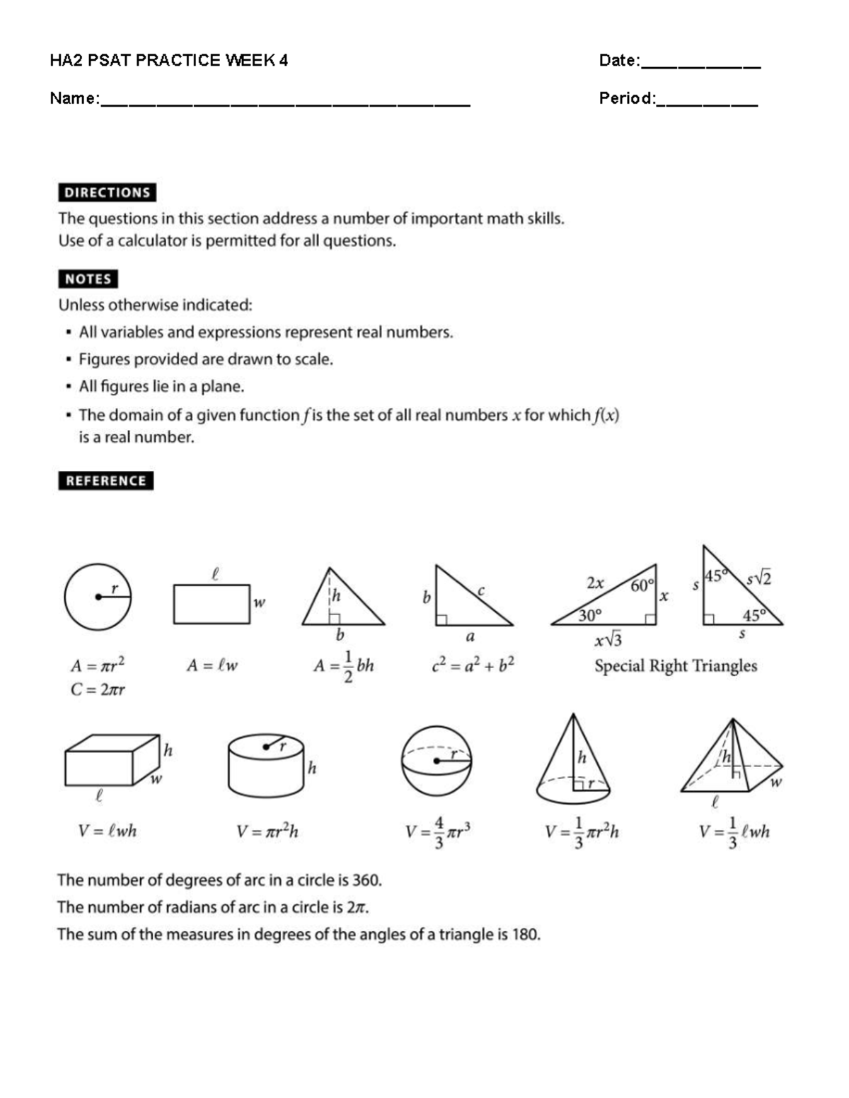 HA2 PSAT Practice Week 4 - Math Skills Review and Exercises - Studocu
