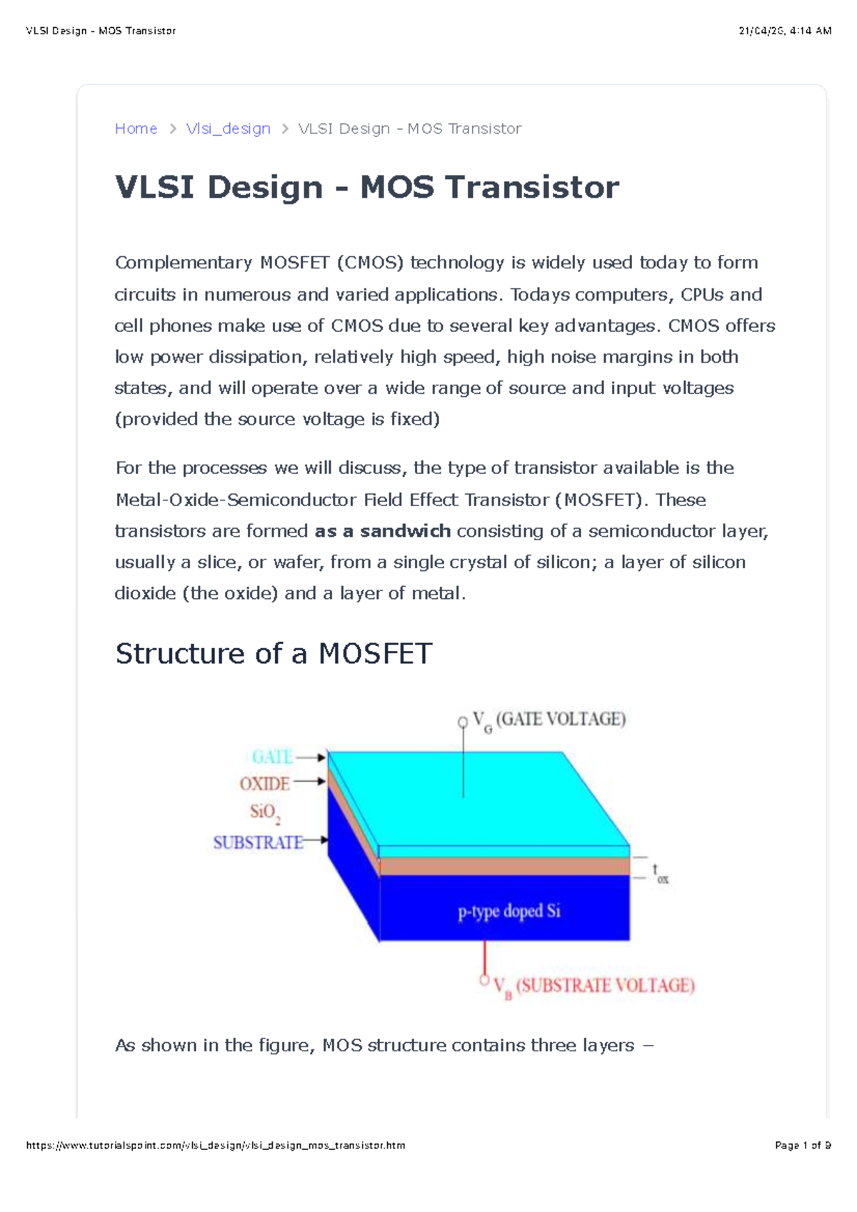 VLSI Design - MOS Transistor Overview and Key Concepts - Studocu