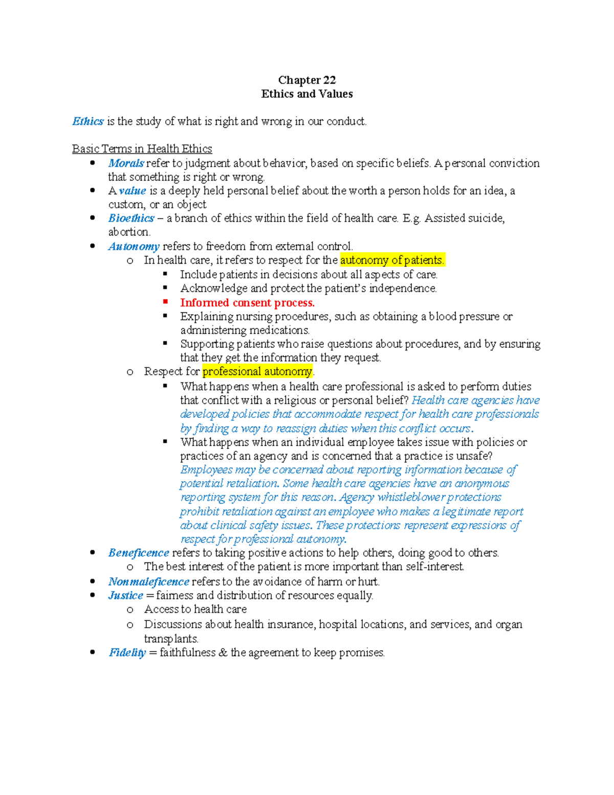 Chapter 22: Ethics and Values in Health Care Ethics - Studocu