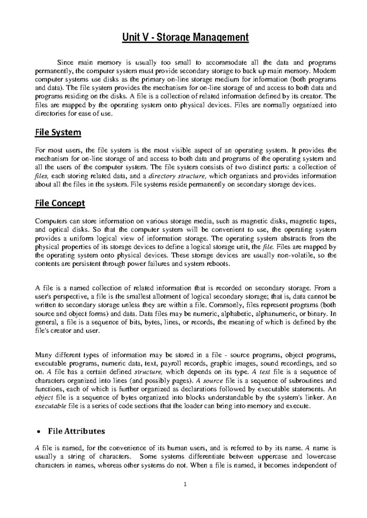 Operating System - Unit IV – Memory Management The main purpose of a ...