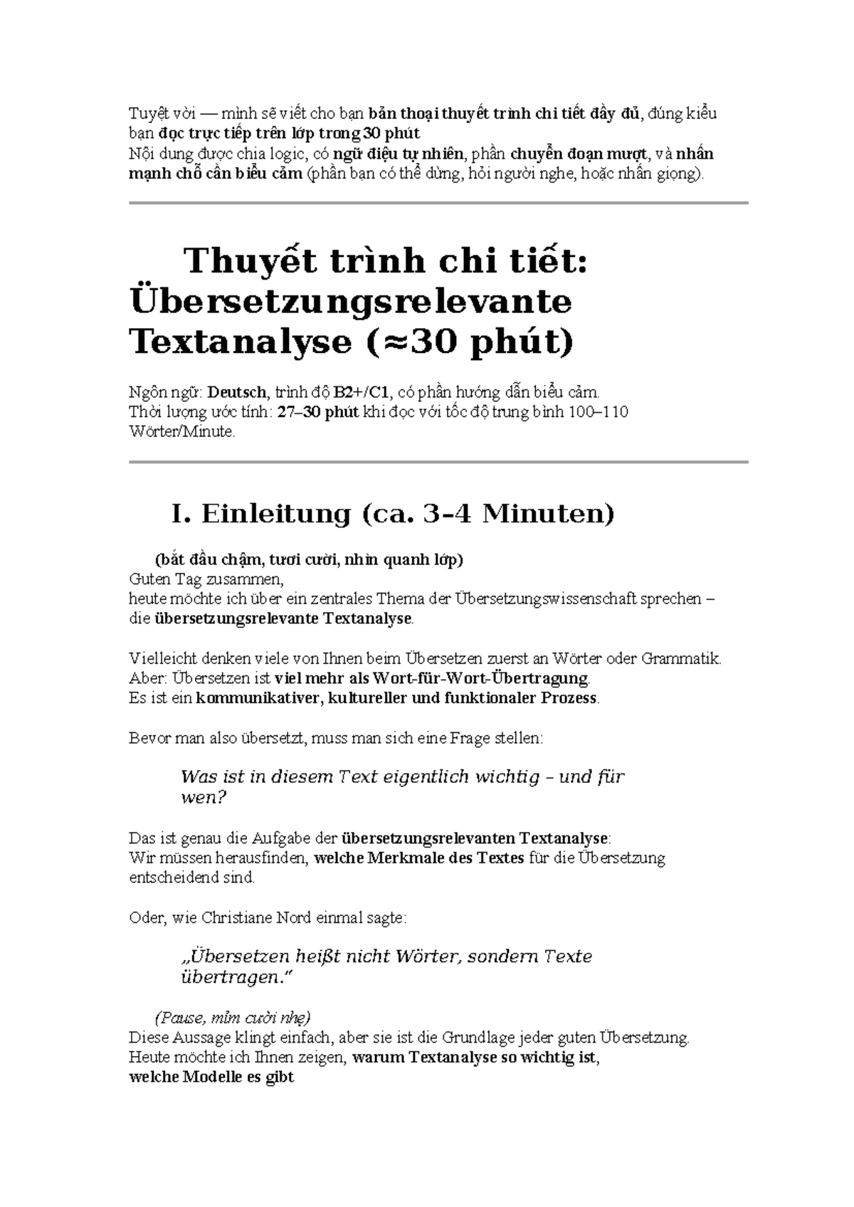 Thuyt trnh chi tit v bersetzungsrelevante Textanalyse (B2+/C1) -  Studocu