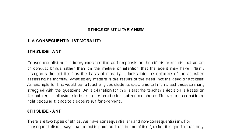 ETHICS OF UTILITARIANISM: A COMPREHENSIVE OVERVIEW (ETHICS 101) - Studocu