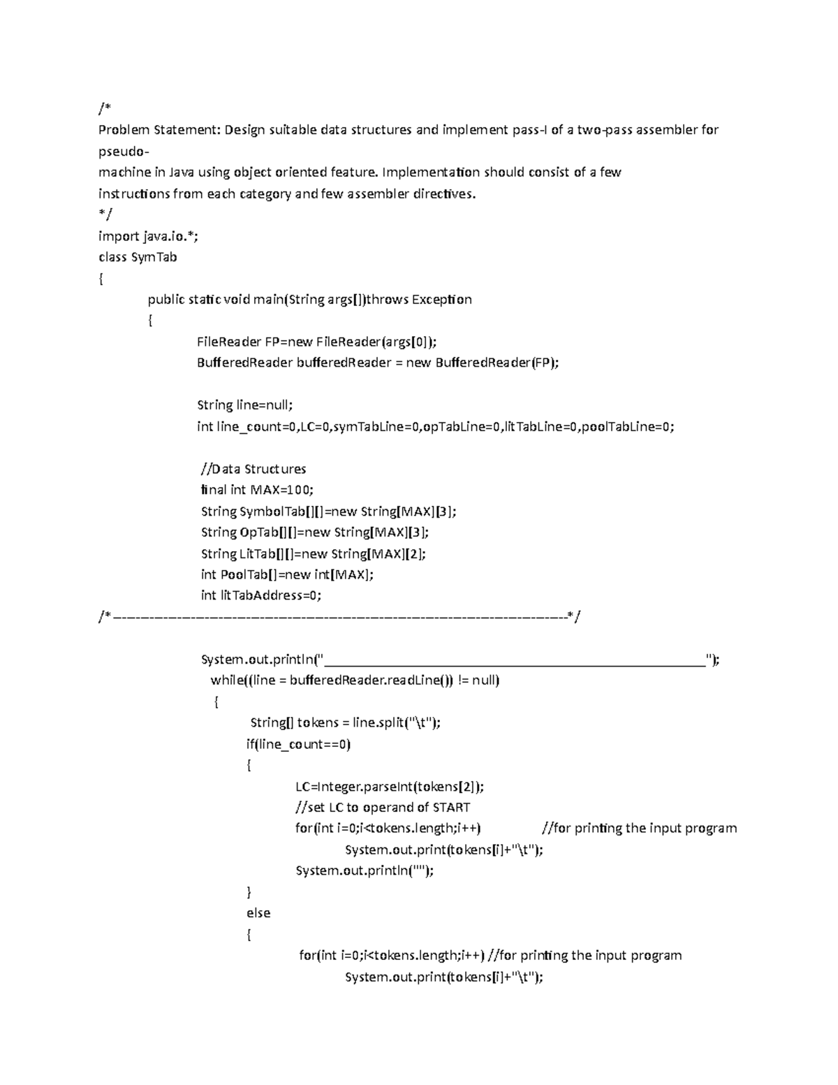 Pass1-ass for systeam of program and operating system in comuter ...