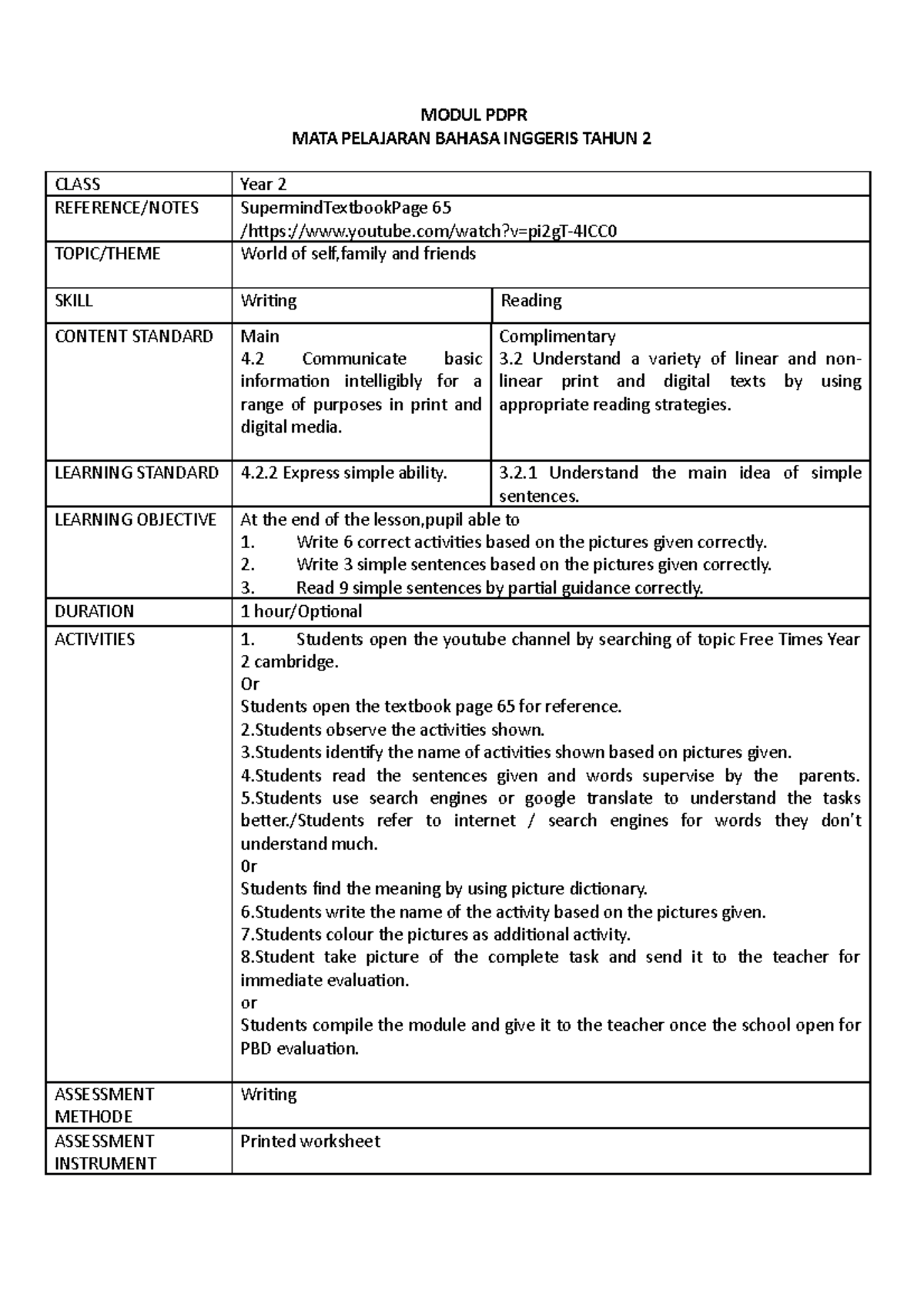 Writing Module 5 Year 2 - English Activities & Assessment Guide - Studocu