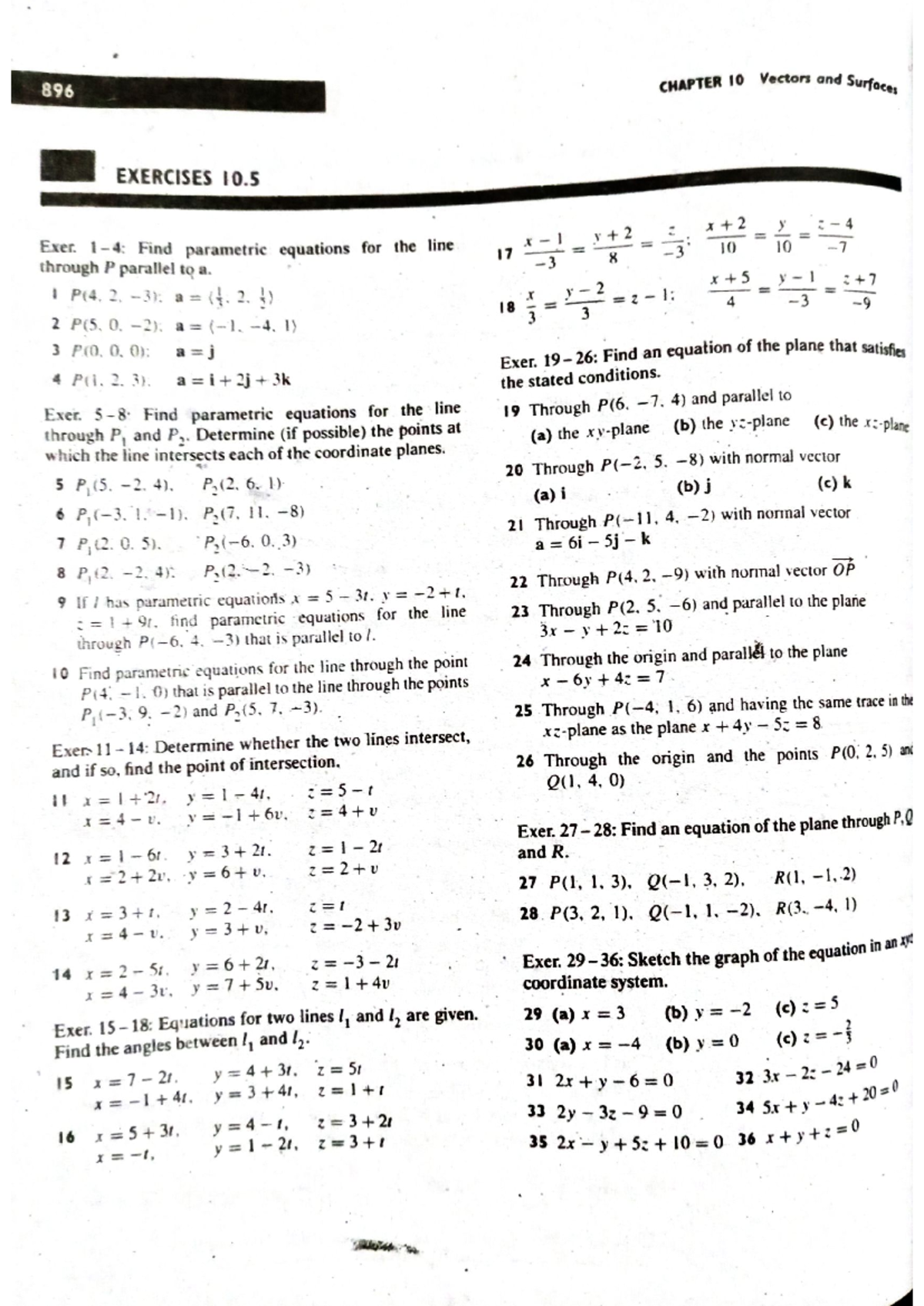 896 Multi-Calc Lecture Exercises: Parametric Equations & Planes - Studocu