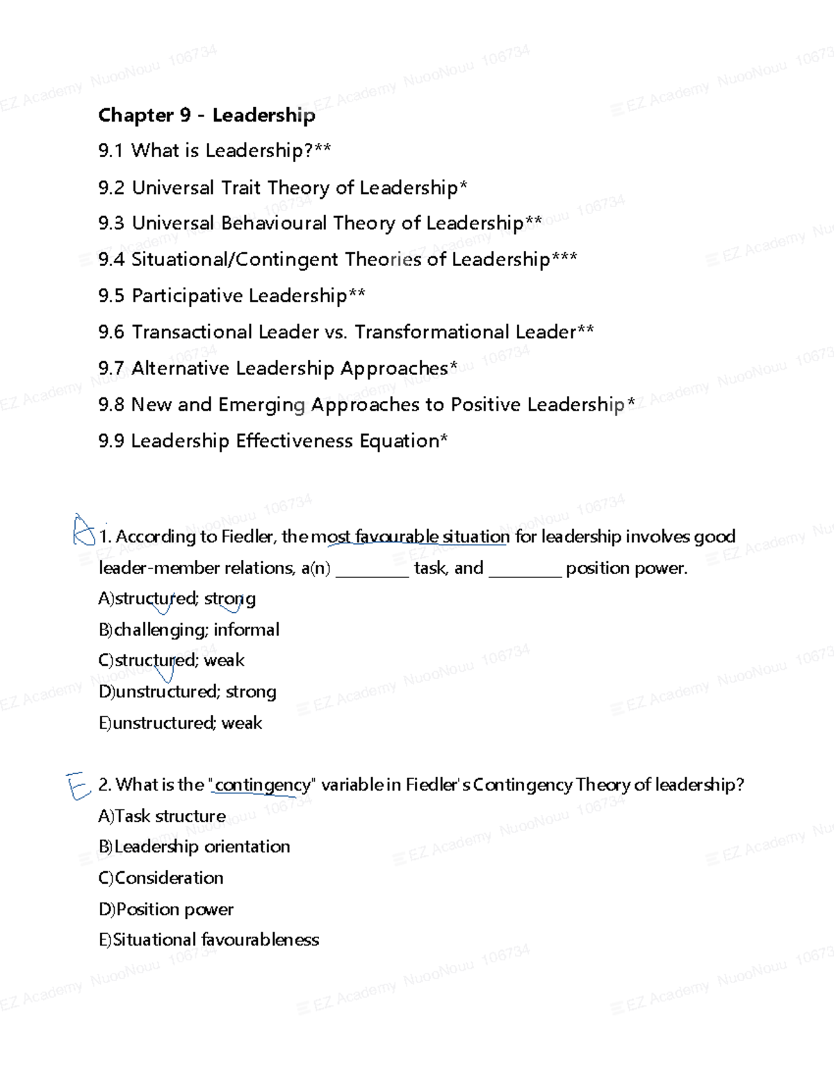 Comm1BA3 Final practice question Part2 - Chapter 9 - Leadership 9 What ...