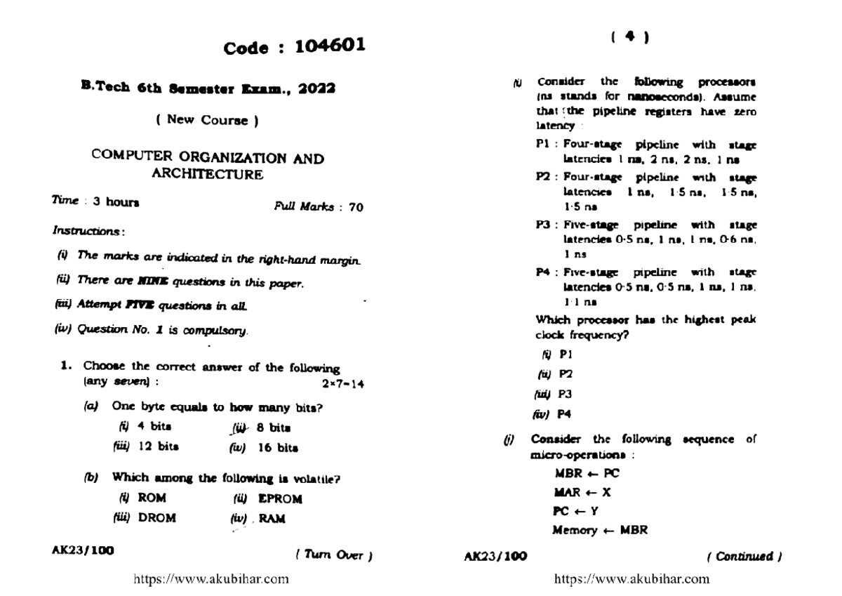 BTech ECE 6th Sem Computer Organization & Architecture 104601 Notes ...