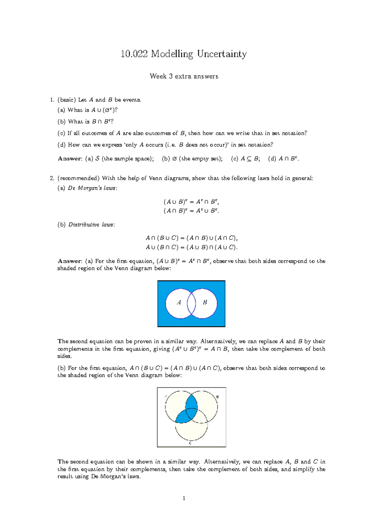 10.022 Modelling Uncertainty Week 3 Extra Answers - Studocu