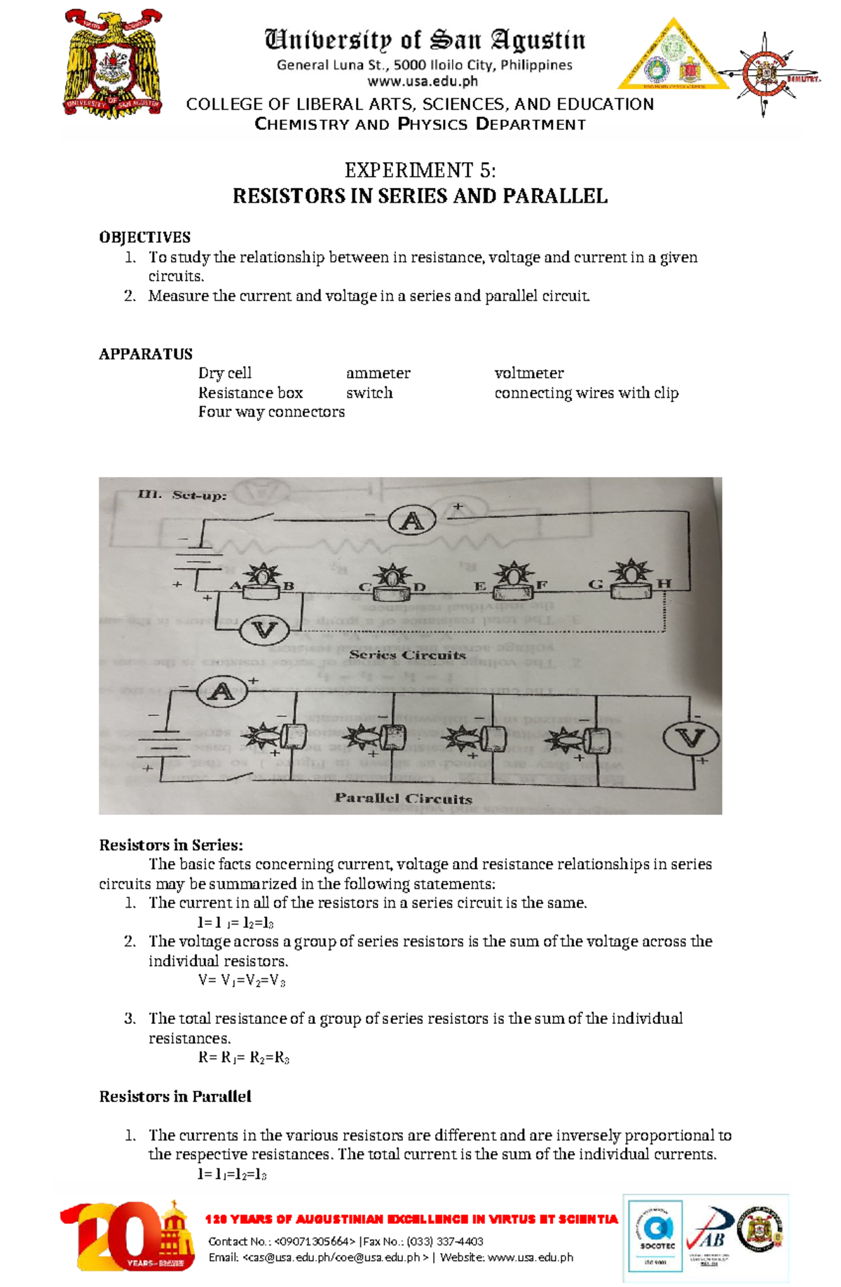 Lab Experiment 10: Resistors in Series and Parallel (CHEM 101) - Studocu