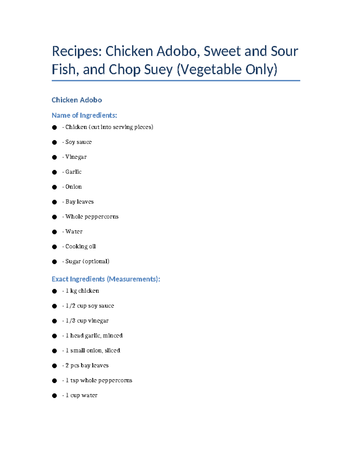 FCM 10 Recipe Proposal: Chicken Adobo, Sweet & Sour Fish, Chop Suey ...