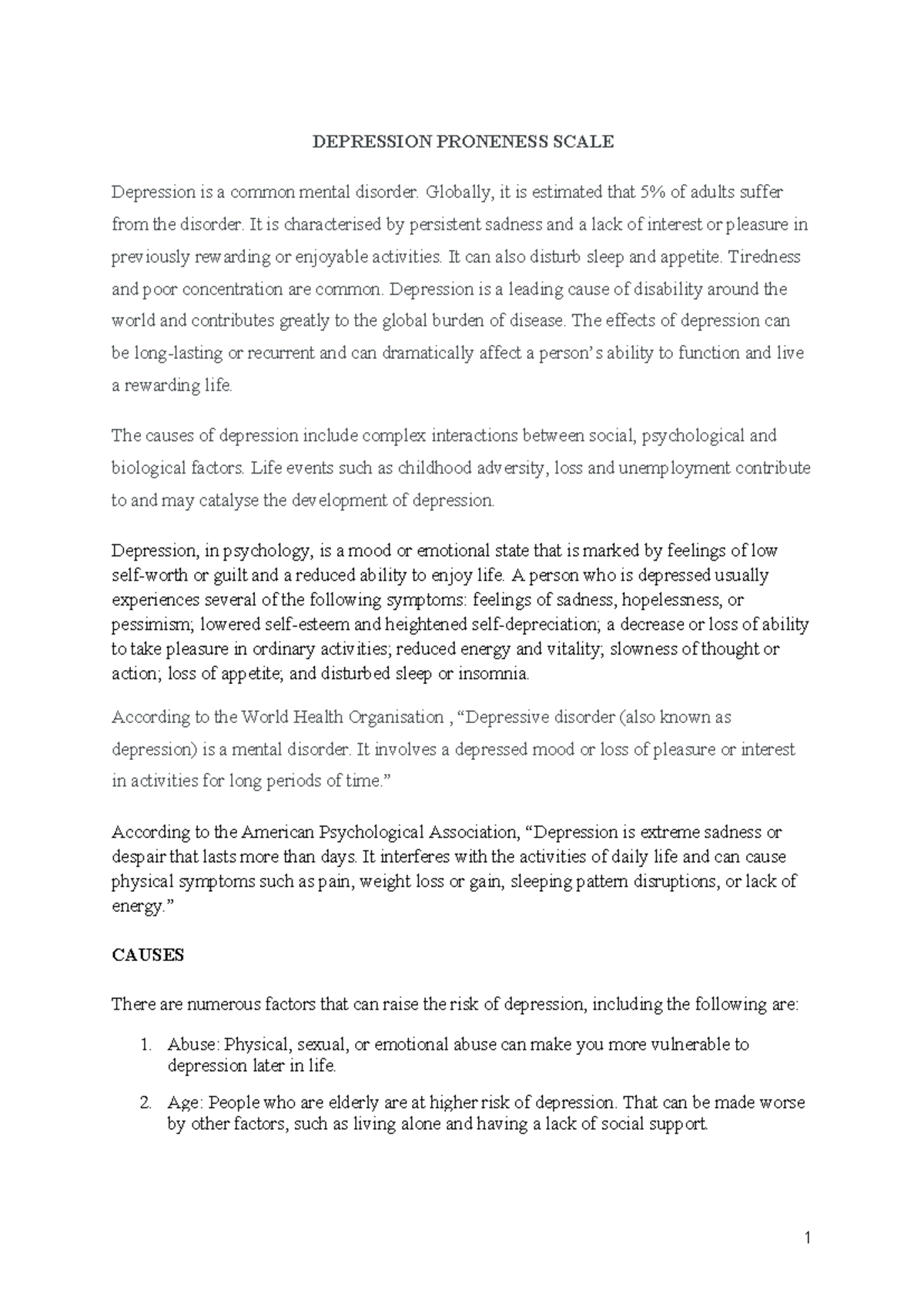 Depression Proneness Scale Analysis: Understanding Risks and Symptoms ...