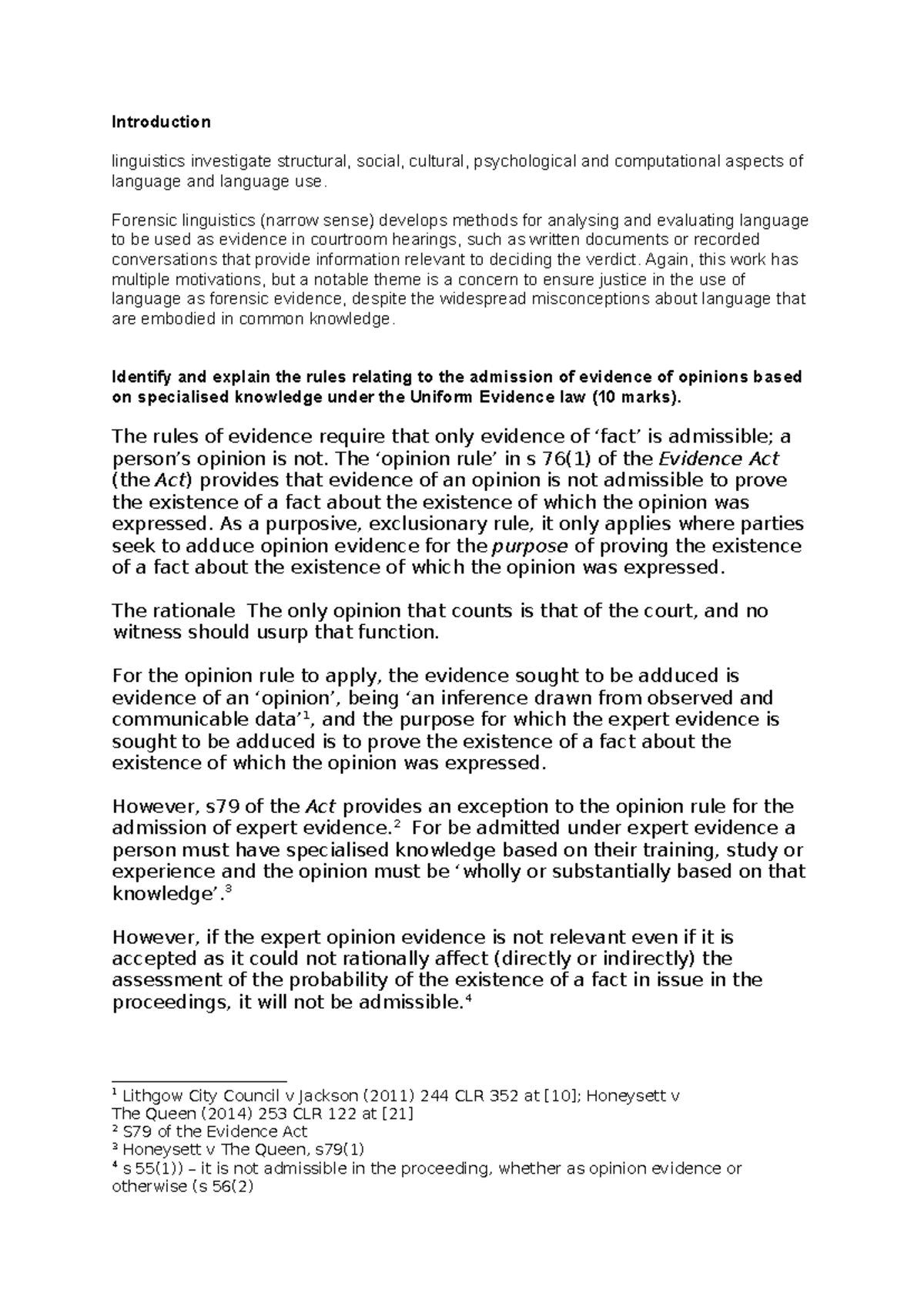 Evidence Assignment - Essay on Forensic Linguistics and Opinion ...