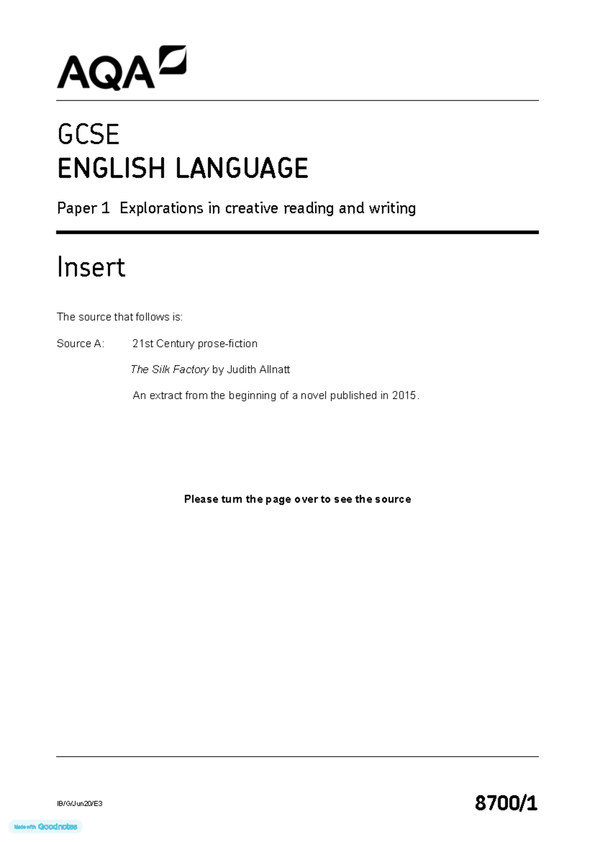 GCSE ENGLISH LANGUAGE Paper 1: Creative Reading & Writing Insert - Studocu