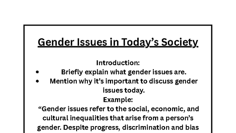 Gender Issues in Today's Society: An In-Depth Analysis - Studocu
