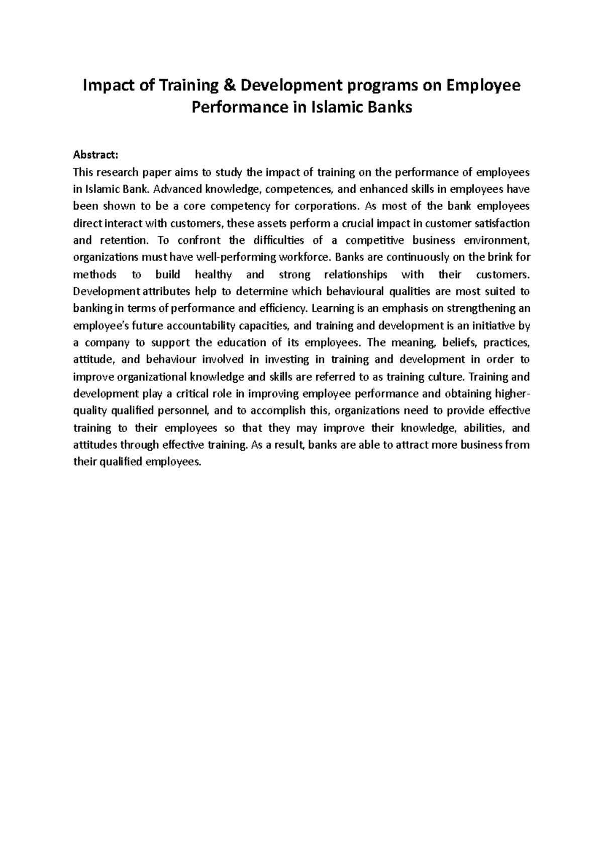 Impact of Training on Employee Performance in Islamic Banks (2021-2023 ...