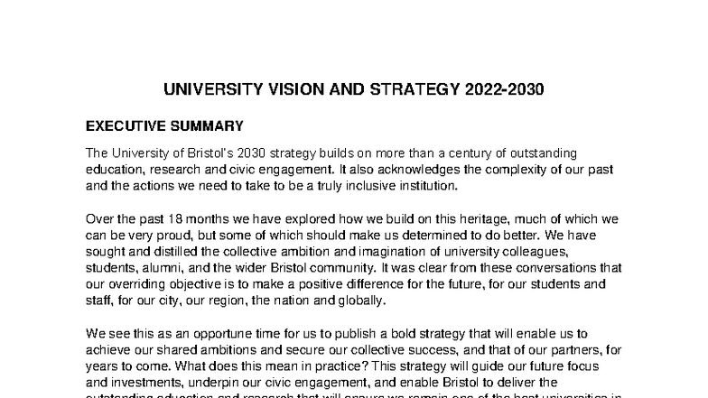 UNIVERSITY STRATEGY 2030: VISION AND EXECUTIVE SUMMARY - Studocu