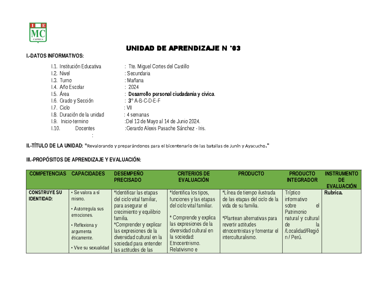 U3 DPCC: Unidad de Aprendizaje sobre Identidad y Diversidad Cultural ...