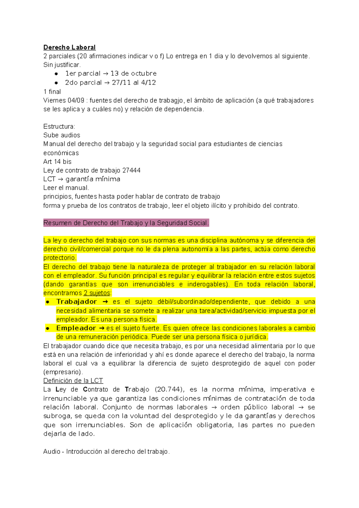 Derecho Laboral 2 - Resumen de Clases y Parciales - Studocu